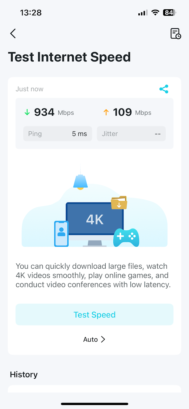 Screenshot of speed test showing 934Mbps download and 109Mbps upload